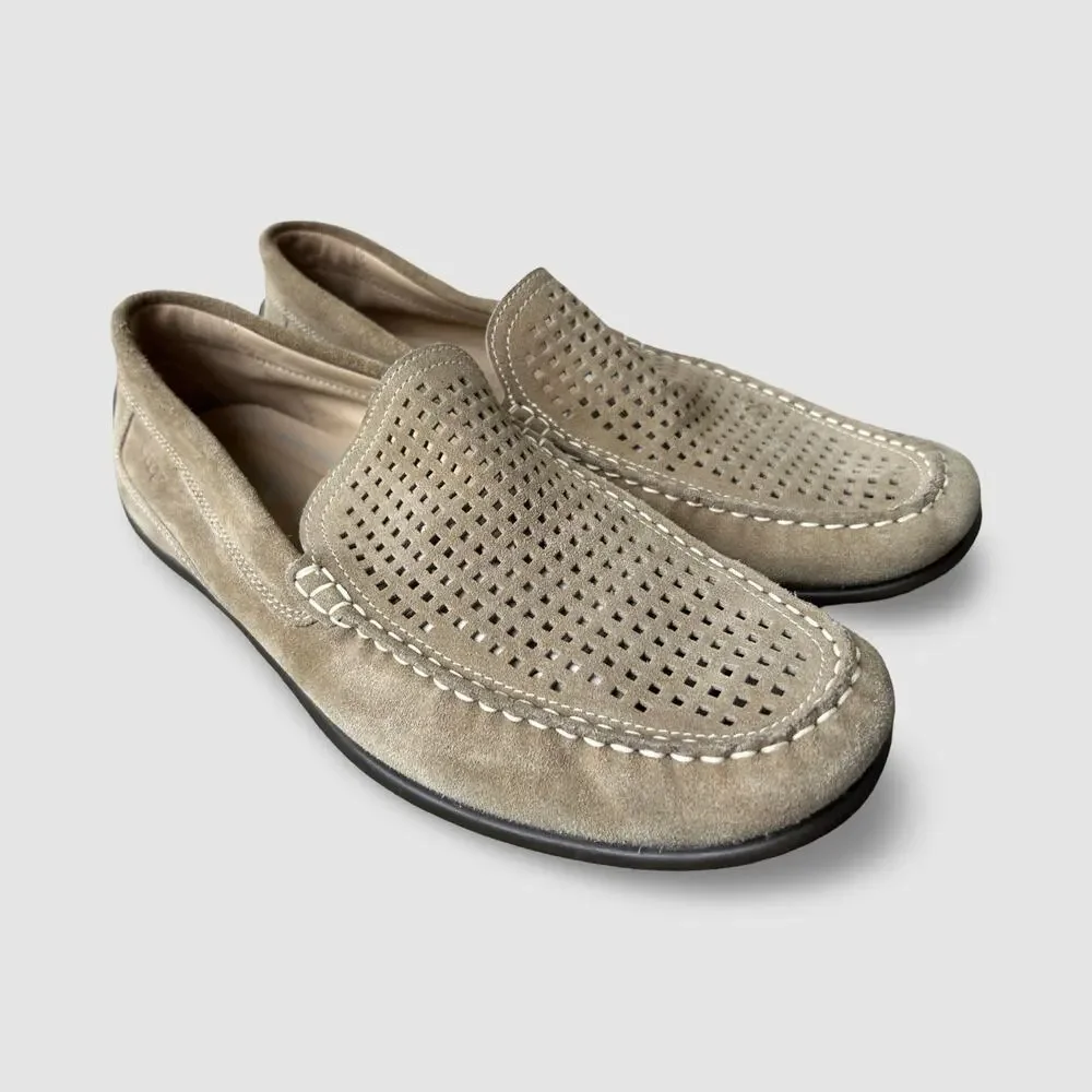 ECCO Classic Moc Perf Men’s EU 45 US 11.5-12 Taupe Suede Driving Loafers Slip-On